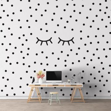 Sleepy Eyelash & Polka dots Pattern Vinyl Wall Stickers For Kids Bedroom Wall Decor
