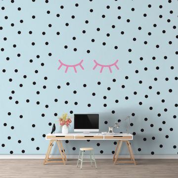 Sleepy Eyelash & Polka dots Pattern Vinyl Wall Stickers for Kids Room Wall Decor