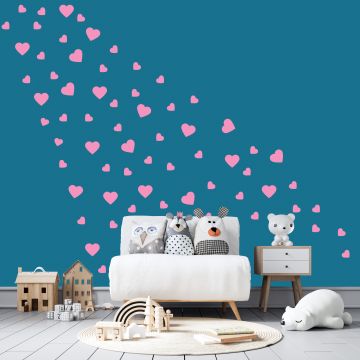 Beautiful Mixed Size Hearts Pattern Vinyl Wall Stickers for Bedroom Wall Decor