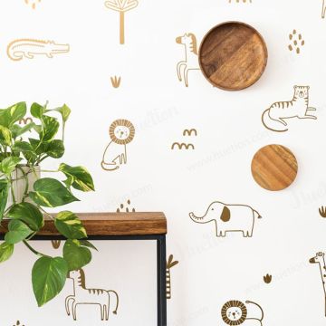 Beautiful Metallic Gold Jungle Animal Vinyl Wall Decals for Bedroom Wall Decor