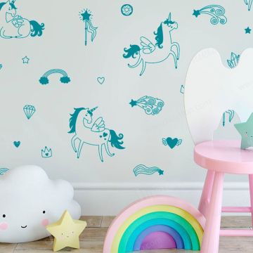Beautiful Metallic Gold Magical Unicorn Vinyl Wall Decals for Kids Bedroom Wall Decor