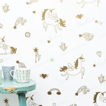 Beautiful Metallic Gold Magical Unicorn Vinyl Wall Decals for Kids Bedroom Wall Decor