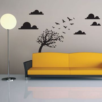 Birds, Clouds & Tree Vinyl Wall Stickers for Room Wall Decor