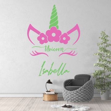 Cute Custom Name and Unicorn Horn with Flower wall Decals for Kids Bedroom Wall Decor