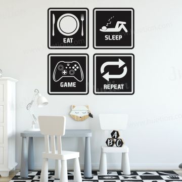 Best Eat Sleep Game Repeat vinyl Wall Decals For Gaming Room Wall Decor