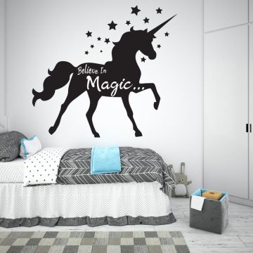 Believe In Magic With Stars Unicorn Vinyl Wall Stickers for Kids Bedroom Wall Decor