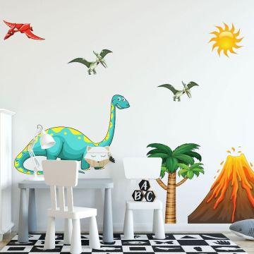 Best and Cute Dinosaur with volcano Vinyl Wall Stickers