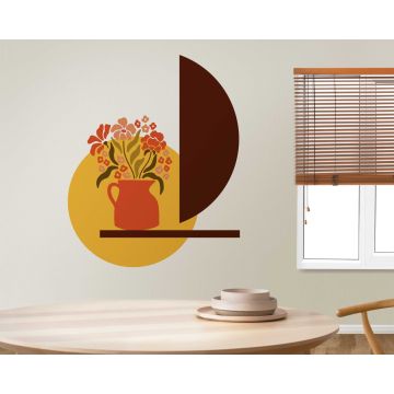 Beautiful Boho Circle, Half Circle, Line And A Flower Vase With Flowers Wall Stickers 