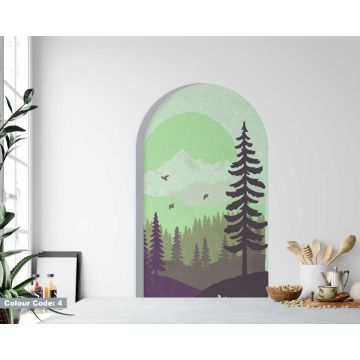 Beautiful Landscape Of Forest And Mountains Arch Wall Decals For Headboard Decor