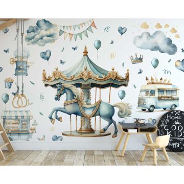 Beautiful Carousel With Horse And Van Wall Decals For Kids Room Decoration 
