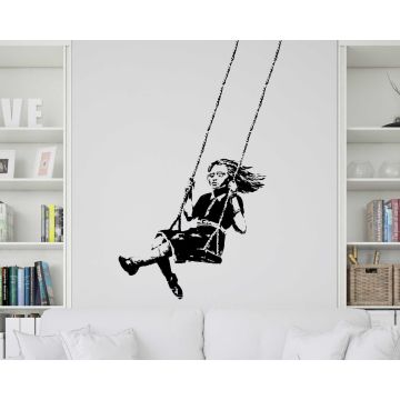 Beautiful Girl Baby Swinging Vinyl Wall Decals For Girls Room Decoration 