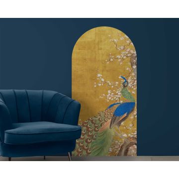 Beautiful Peacock And Cherry Blossom Boho Gold Arch Wall Stickers