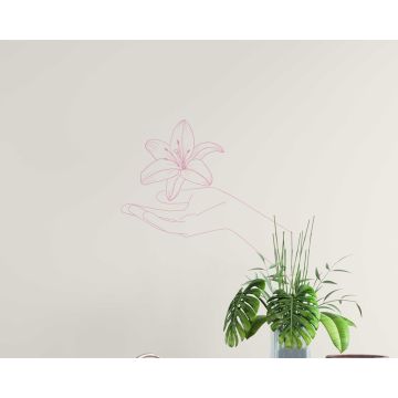 Beautiful Women Hand With Lily Flower Art Wall Stickers For Living Room Decor 