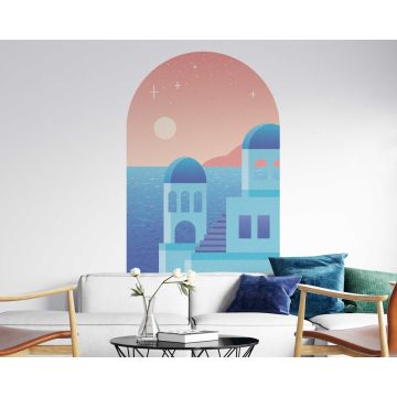 Best Boho Summer Old City With Stairs Pattern Arch Shape Wall Stickers 