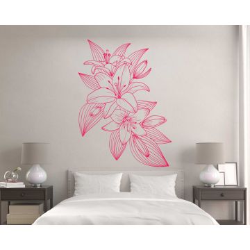 Best Beautiful Lily Flowers And Leaves Outline Wall Stickers 