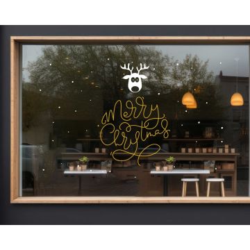 Reindeer face With Merry Christmas Glass Window Door Decorative Stickers