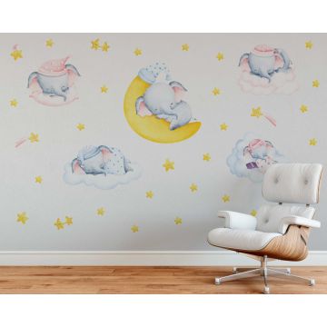 Sleeping Elephant On Moon Wall Stickers For Kids Room Decoration