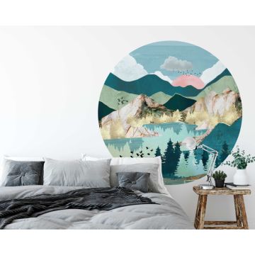 Best Summer Sun with Trees, Mountains Circle Wall Sticker for Modern Home Decor