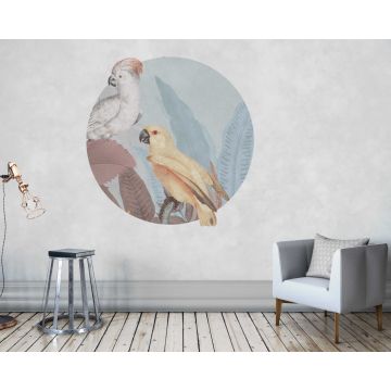 Beautiful Tropical Cockatoo Birds Circle Shape Wall Stickers For Nursery Decor 