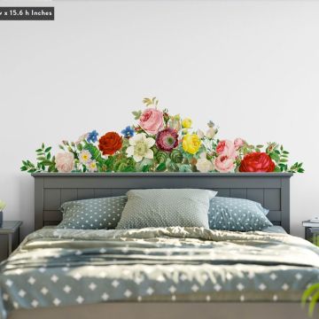 Border red roses white pink roses with leaves headboard