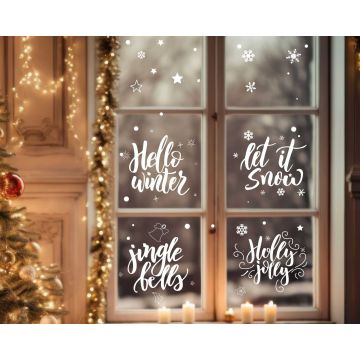 Celebrate Hello Winter, Lets It Snow, Jingle Bells, Holly Jolly Christmas Decals For Glass Window Decoration