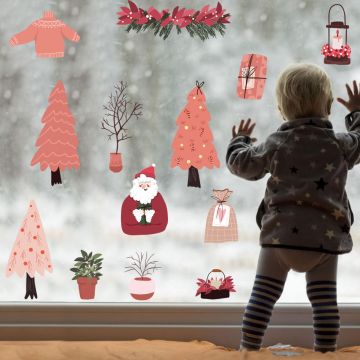 Best Pink Colour Christmas Tree & Santa Window Stickers for Christmas. Shop now