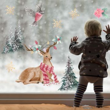 Christmas Tree Reindeer Window Decal for Christmas Decor. Shop now