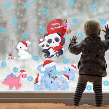 Cute Animals Celebrating Christmas Window Stickers. Shop now