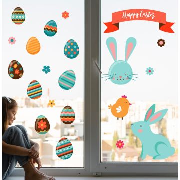 Happy Easter, Eggs & Bunny Stickers for Window Decor. shop now