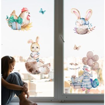 Easter Bunny with Sheep Stickers for Window Decoration
