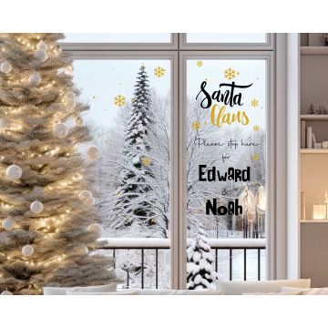 Custom Name And Santa Clams Stickers For Christmas Celebration Glass Window Decoration