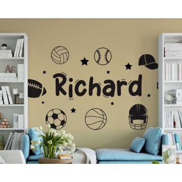 Custom Name With Sports Accessories Wall Stickers For Boys Room Decor