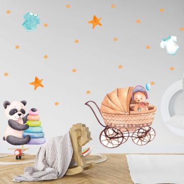 Fairy animals wall sticker bear pram vinyl wall stickers stars decals for kids room