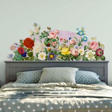 Half circle headboard with flowers peony rose wall stickers