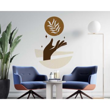 Hand Holding A Leaf With Circle Boho Wall Decals For Interior Decoration