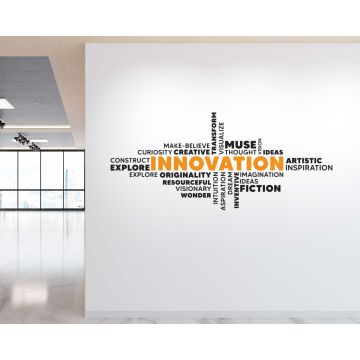 Innovation Word Cloud Motivational Quotes Vinyl Wall Stickers For Office Decoration 