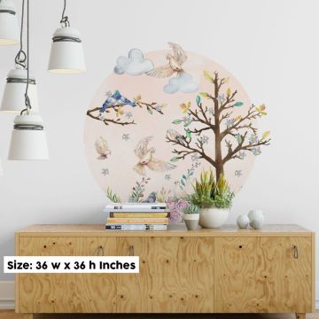 Pastel pink bedroom wall stickers birds flowers leaves wall decals
