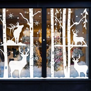 Reindeers christmas wall decor, snowflake stickers