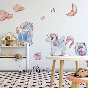 Unicorn rainbow wall stickers kids room decoration