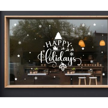 Happy Holidays Christmas Vinyl Decals For Shop Window Glass Decor