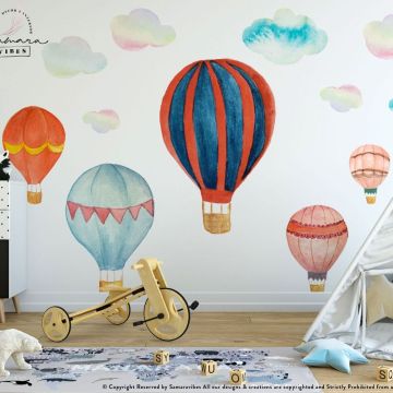 Watercolor air balloon wall sticker mural nursery decor
