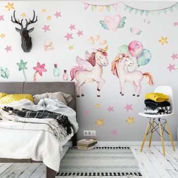 watercolour unicorn rainbow wall stickers kids room decoration