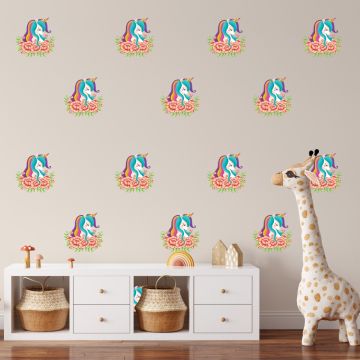 Cute & Best Floral Unicorns Pattern Vinyl Wall Stickers
