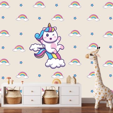 Cute Rainbow Pattern With Unicorn Vinyl Wall Decals