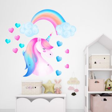 Cute Unicorn with Hearts Vinyl Wall Decals for Nursery Wall Decor