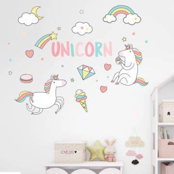 Unicorn With Star And Moon Wall Decals For Kids' Room Wall Decor