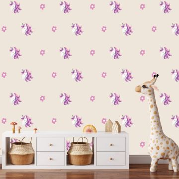 Unicorns And Flowers Wall Decals for Kids Room Decor