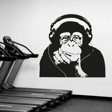 Banksy Thinking Monkey with Headphones Vinyl Wall Decal for Bedroom Wall Decor