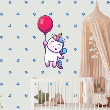 Beautiful Unicorn, Balloon With Stars Vinyl Wall Stickers for Bedroom Wall Decor