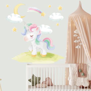 Cute & Beautiful Unicorn With Star And Moon Vinyl Wall Stickers For Kids' Room Wall Decor